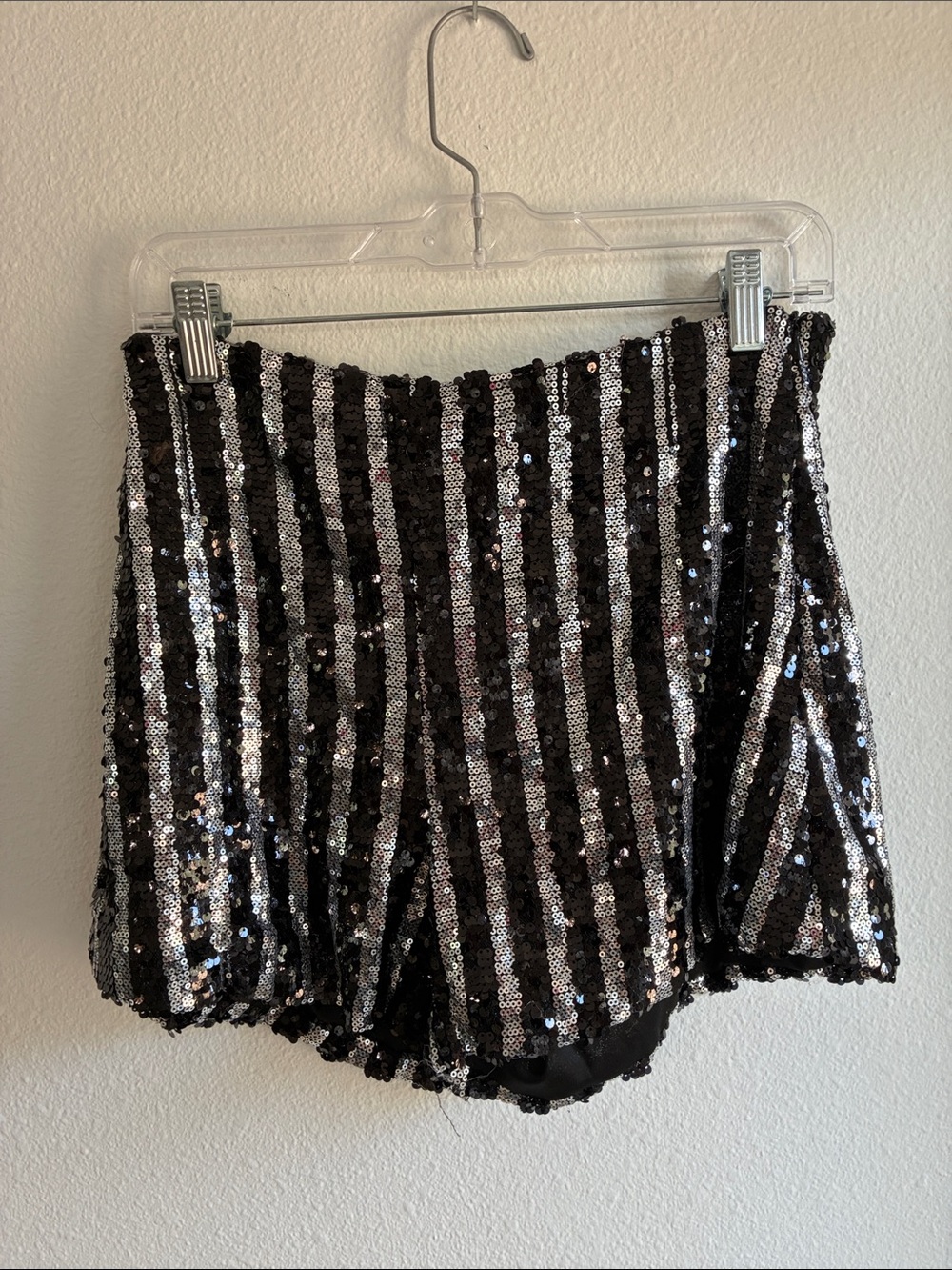 Black & Silver High-Waist Sequin Shorts